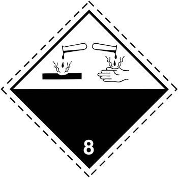 Nalepka ADR nr 8 - klasa 8 - Materiały żrące (FOLIA) 5x5cm (rolka po 500 sztuk nalepek)
