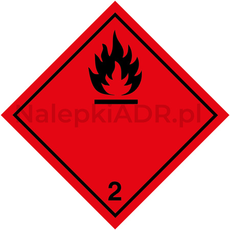 Nalepka ADR nr 2.1 - klasa 2 - Gazy Palne (FOLIA) - 10x10cm (rolka po 250 sztuk nalepek)